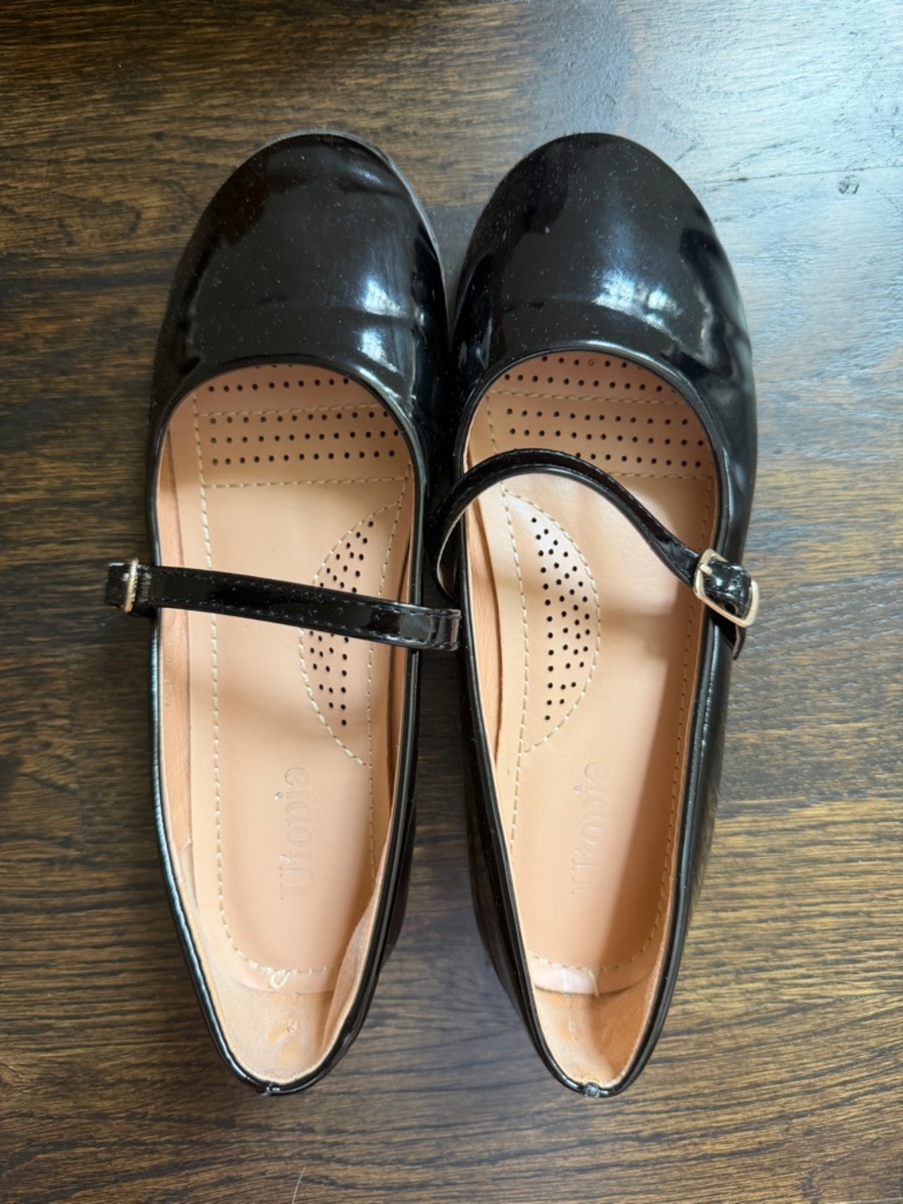 Black Patent Mary Jane Flats with Buckle Strap